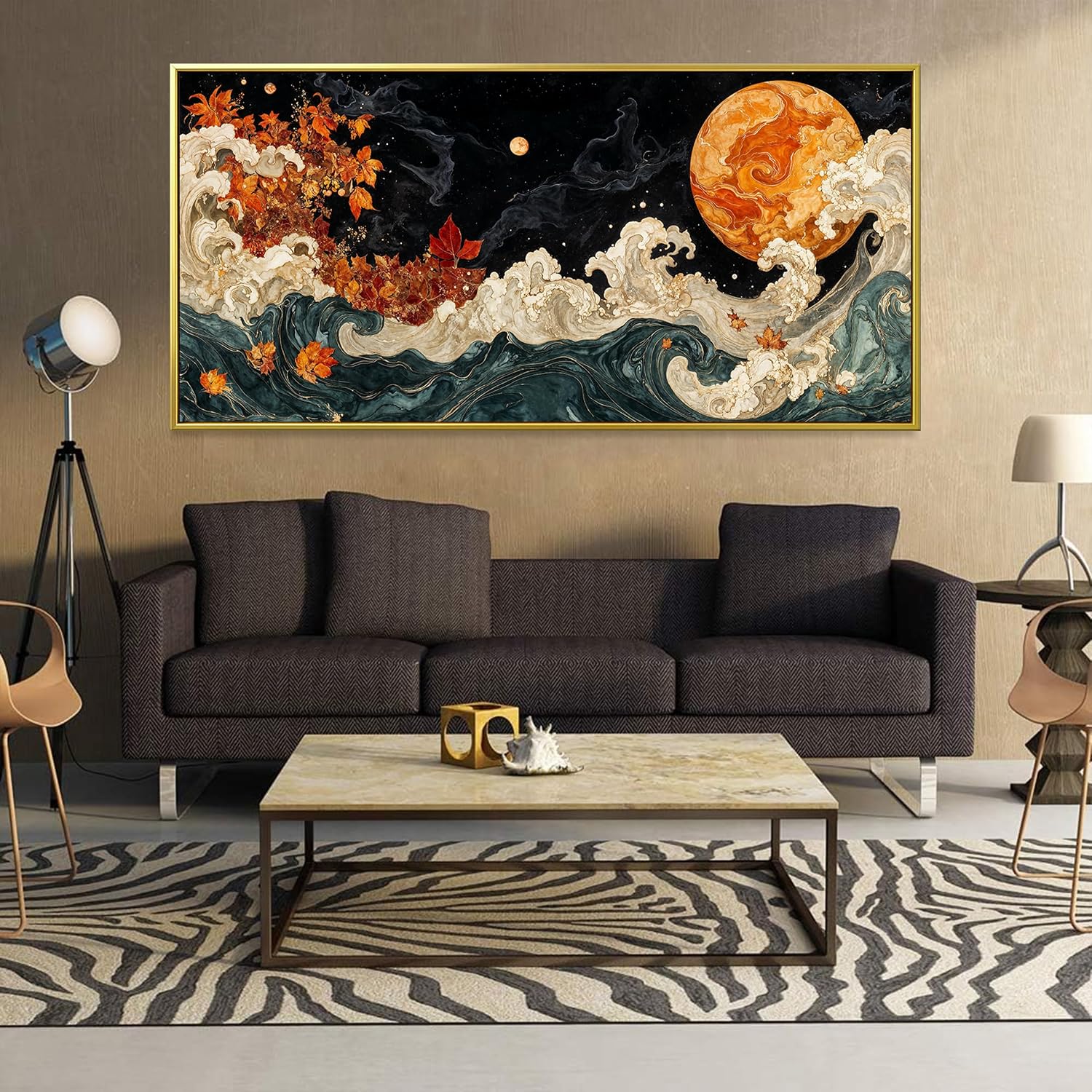 Large Wall Art For Living Room Gold Framed Wall Art Prints Boho Abstract Colorful Canvas Art Wall Decor Painting Pictures Abstract Black Wall Decor For Home Bedroom Office Ready To Hang 29' × 58'