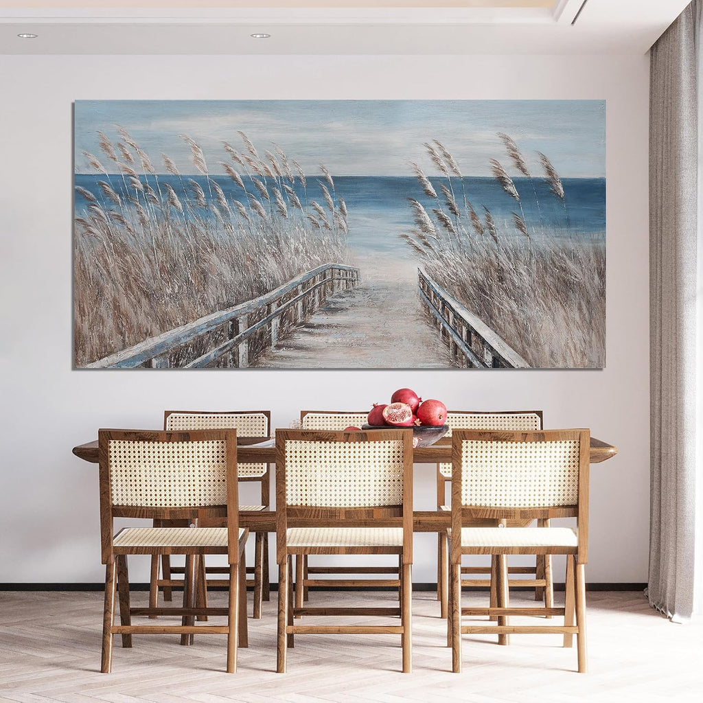 Canvas Wall Art Decor Oversize Modern Wall Art Decorations Artwork for Walls Large Blue Beach Coastal Textured Wall Art Prints Pictures Wall Decor Wall Art 39' X 78' For Walls Home Office Decor
