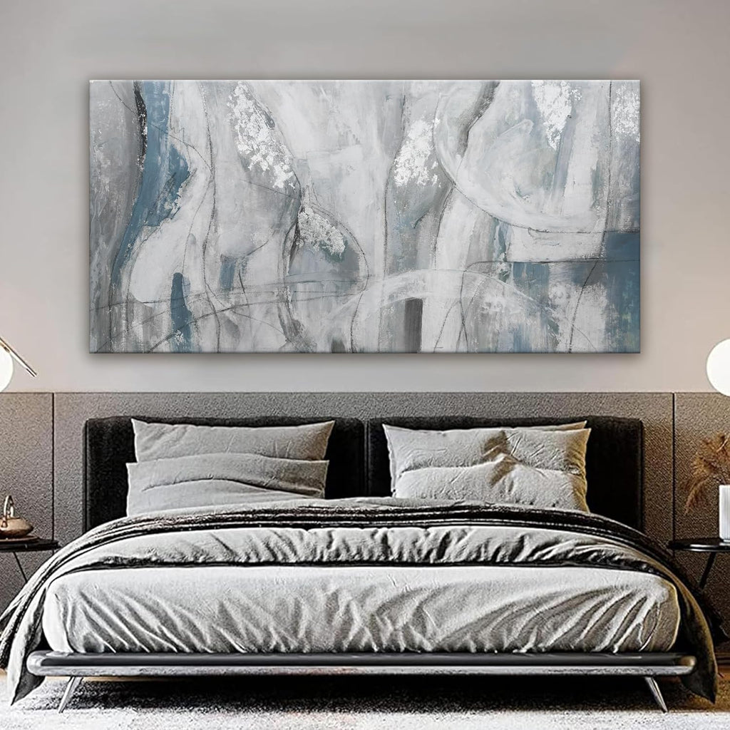 YISXINOAG Large Abstract Wall Art For Living Room Hanging Grunge Room Home Wall Decor Blue Canvas Art Wall Decor Painting White Wall Art Picture For Bedroom Home Office Decoration 29' X 58'