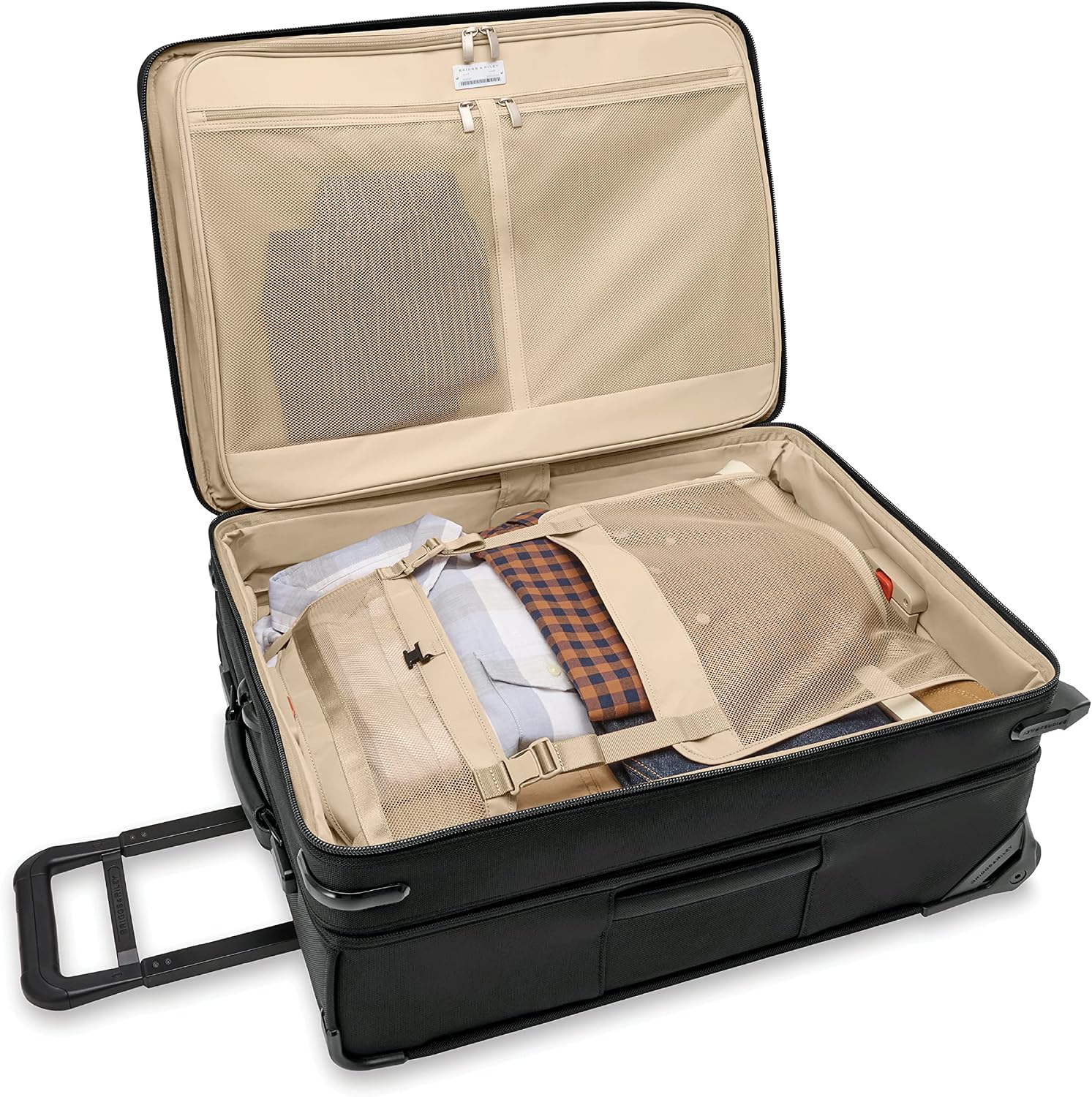 Briggs & Riley 26' Medium Expandable Upright - Checked Luggage for Travel, Suitcases with Wheels, Softside Rolling Bag for Men & Women, Self-Repairing Zipper - Baseline Collection, Black