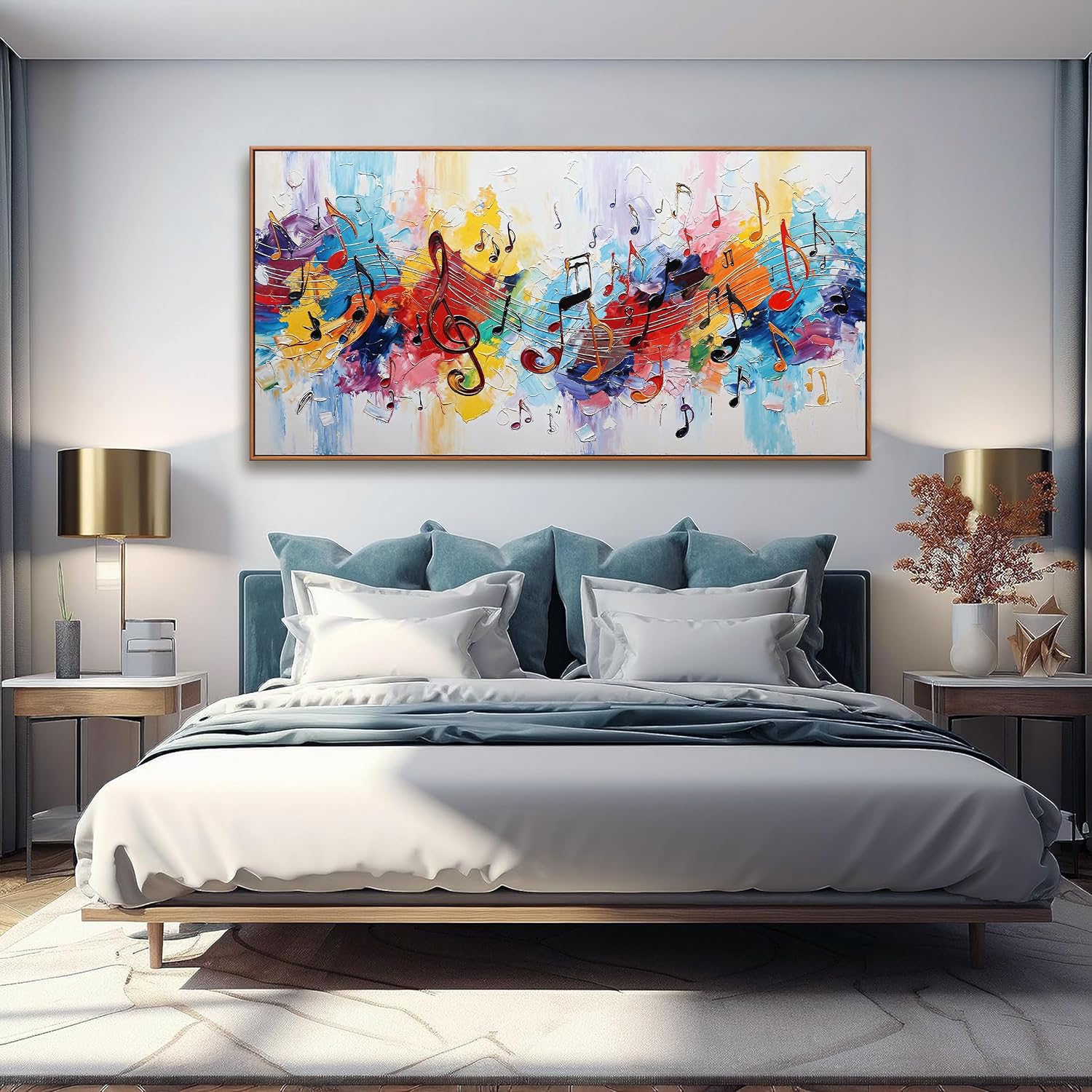 Large Abstract Wall Art For Living Room Colorful Musical Note Canvas Art Wall Decor Print Abstract Art Painting Print For Home Bedroom Decor Hotel Artwork 29 X 58 Inch With Framed