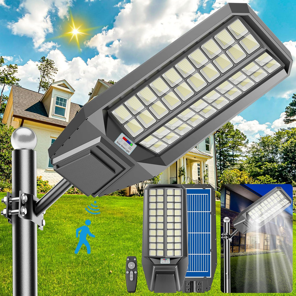 10000W Solar Street Light - 600000 Lumens, Dusk-to-Dawn, Waterproof, Ideal for Commercial & Outdoor Parking Lots - Energy-Efficient Solar-Powered, 3-Year Warranty