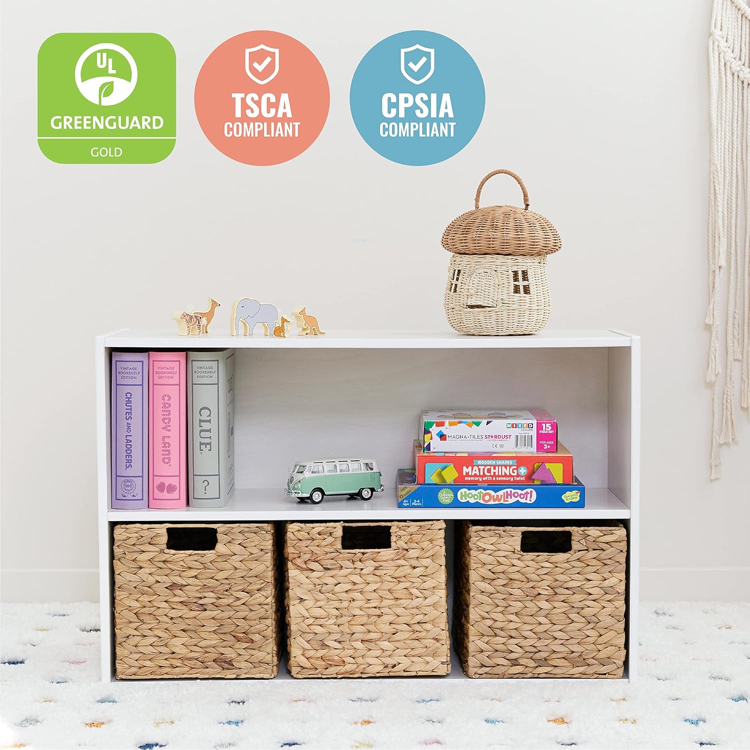 ECR4Kids Streamline 2-Shelf Single-Sided Storage Cabinet, 24in, Classroom Furniture, White Wash