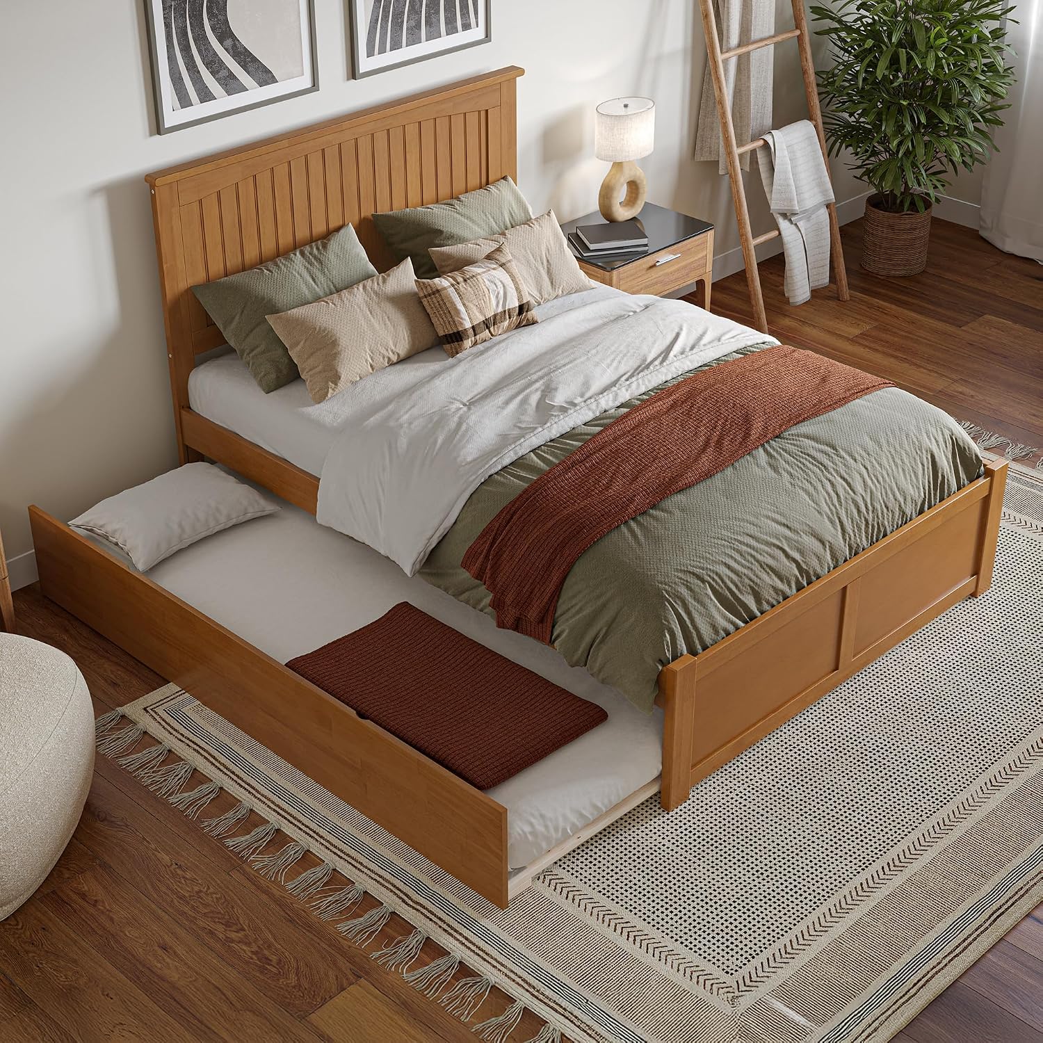AFI, Nantucket Full Platform Bed with Footboard & Twin Trundle, Light Toffee