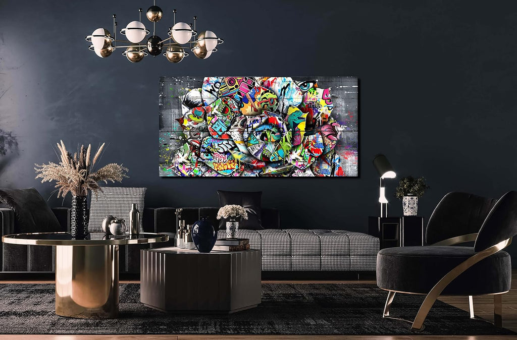 SIXTTART Flower Pictures Wall-Decor - Banksy Street Wall Art - Large Abstract Canvas Wall Art Ready To Hang Size 59' x 29'