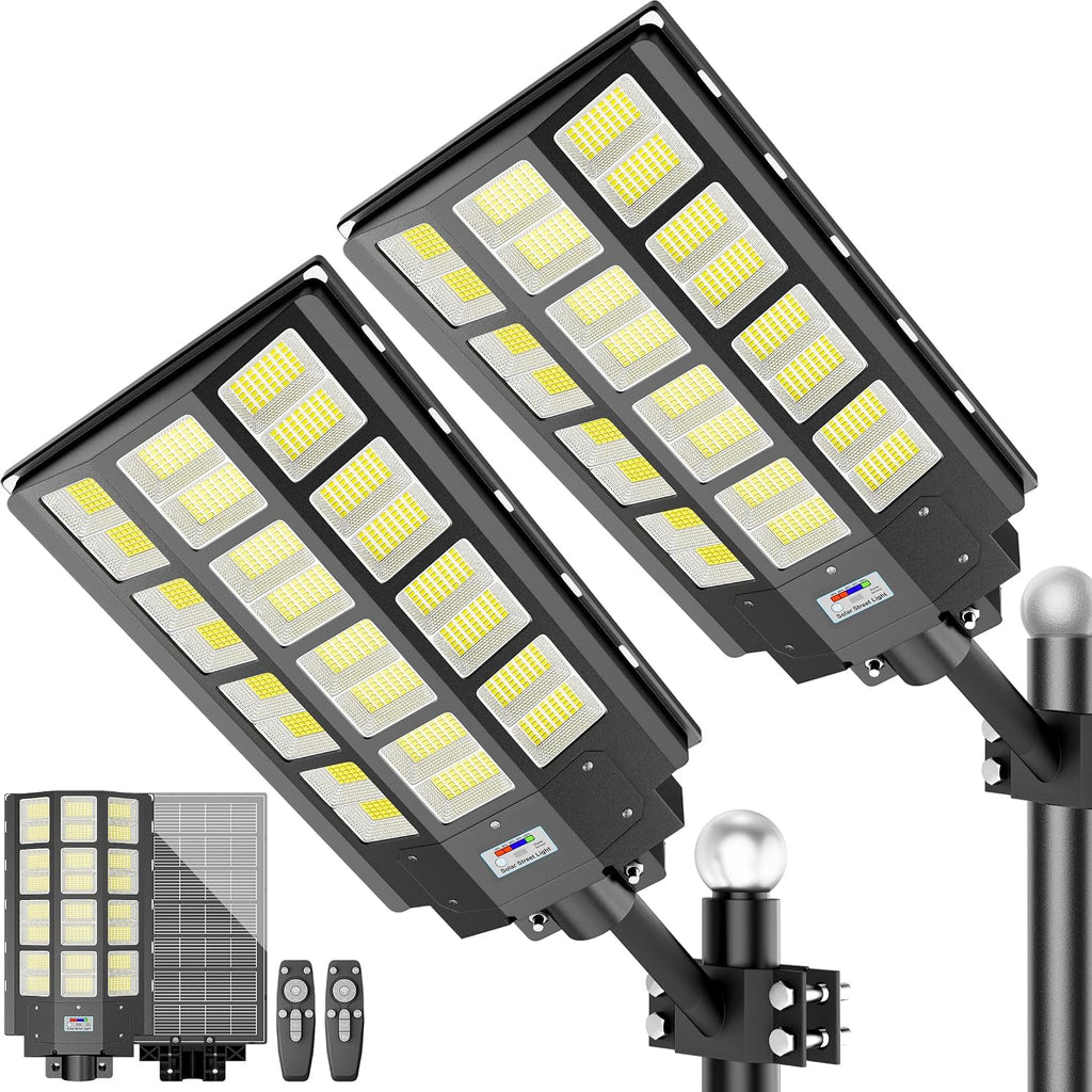loyoele 9000W Solar Street Lights Outdoor 240000 Lumens Solar Flood Light with Remote Control & Motion Sensor, Waterproof IP66 Dusk to Dawn Solar Power Lights for Garden,Yard, Path, Parking Lot 2-Pack