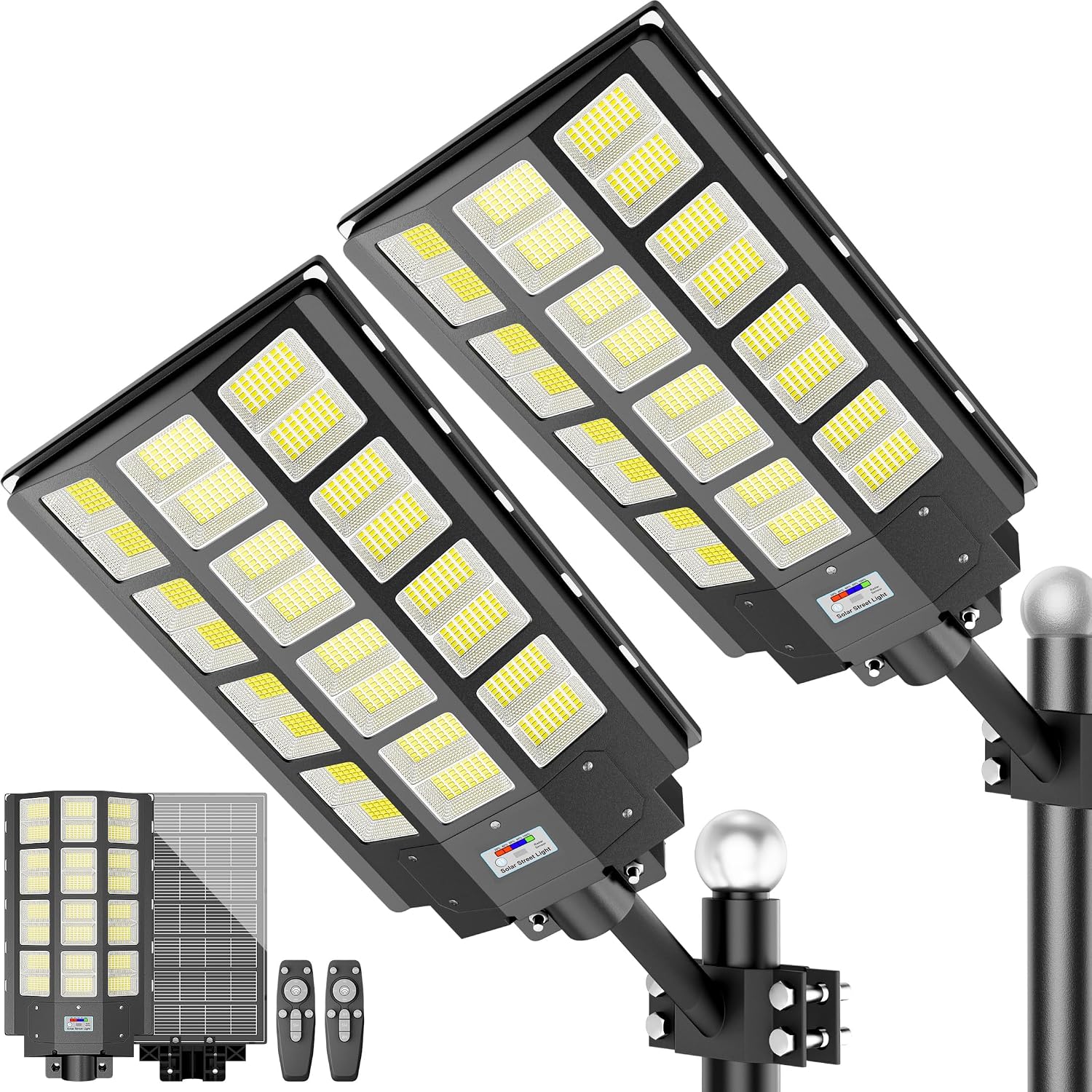 loyoele 9000W Solar Street Lights Outdoor 240000 Lumens Solar Flood Light with Remote Control & Motion Sensor, Waterproof IP66 Dusk to Dawn Solar Power Lights for Garden,Yard, Path, Parking Lot 2-Pack