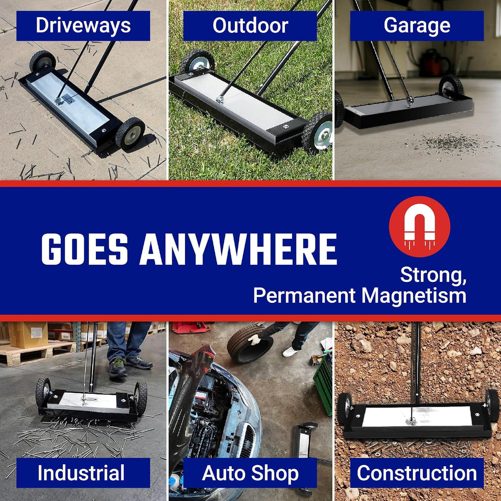 Master Magnetics Heavy Duty Magnetic Sweeper - Heavy Duty Push-Type with Release, 24' Sweeping Width, MFSM24RX