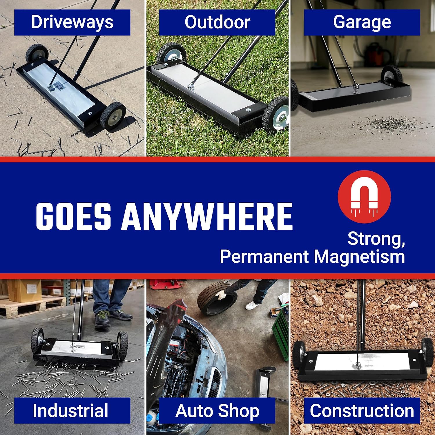 Master Magnetics Heavy Duty Magnetic Sweeper - Heavy Duty Push-Type with Release, 24' Sweeping Width, MFSM24RX