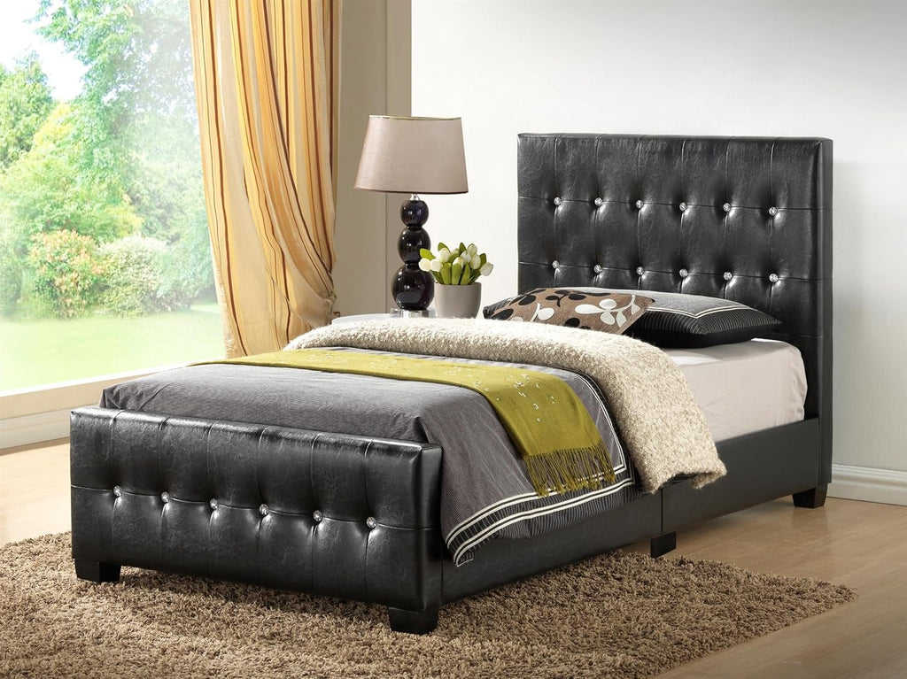 Glory Furniture Diamond Faux Leather Upholstered Twin Bed in Black