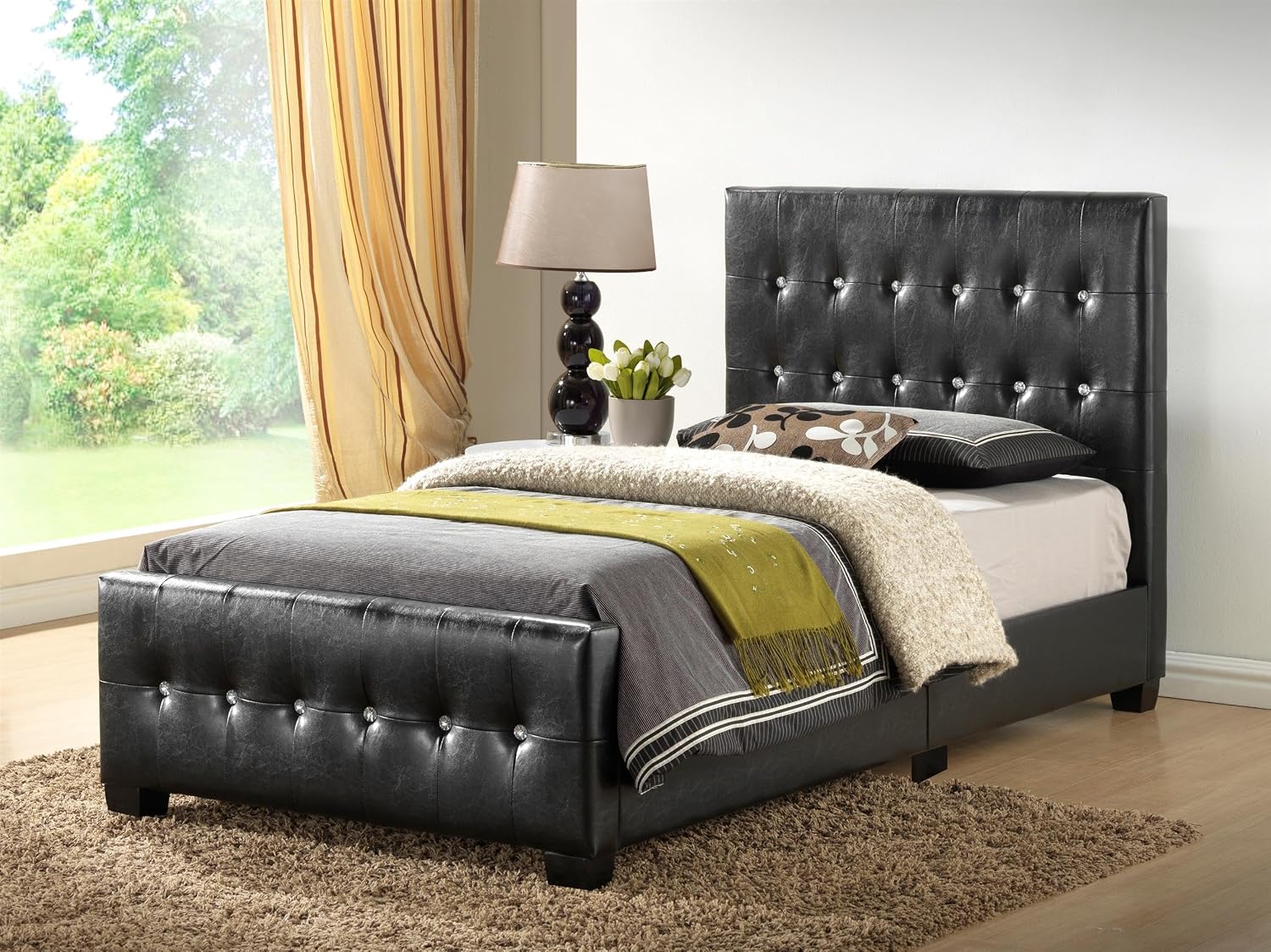 Glory Furniture Diamond Faux Leather Upholstered Twin Bed in Black