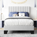 Twin Bed Frame, Fabric Upholstered Platform Bed Frame with Adjustable Headboard, Vertical Quilted Design, Sturdy Slatted Mattress Base, Easy to Assemble, Light Gray