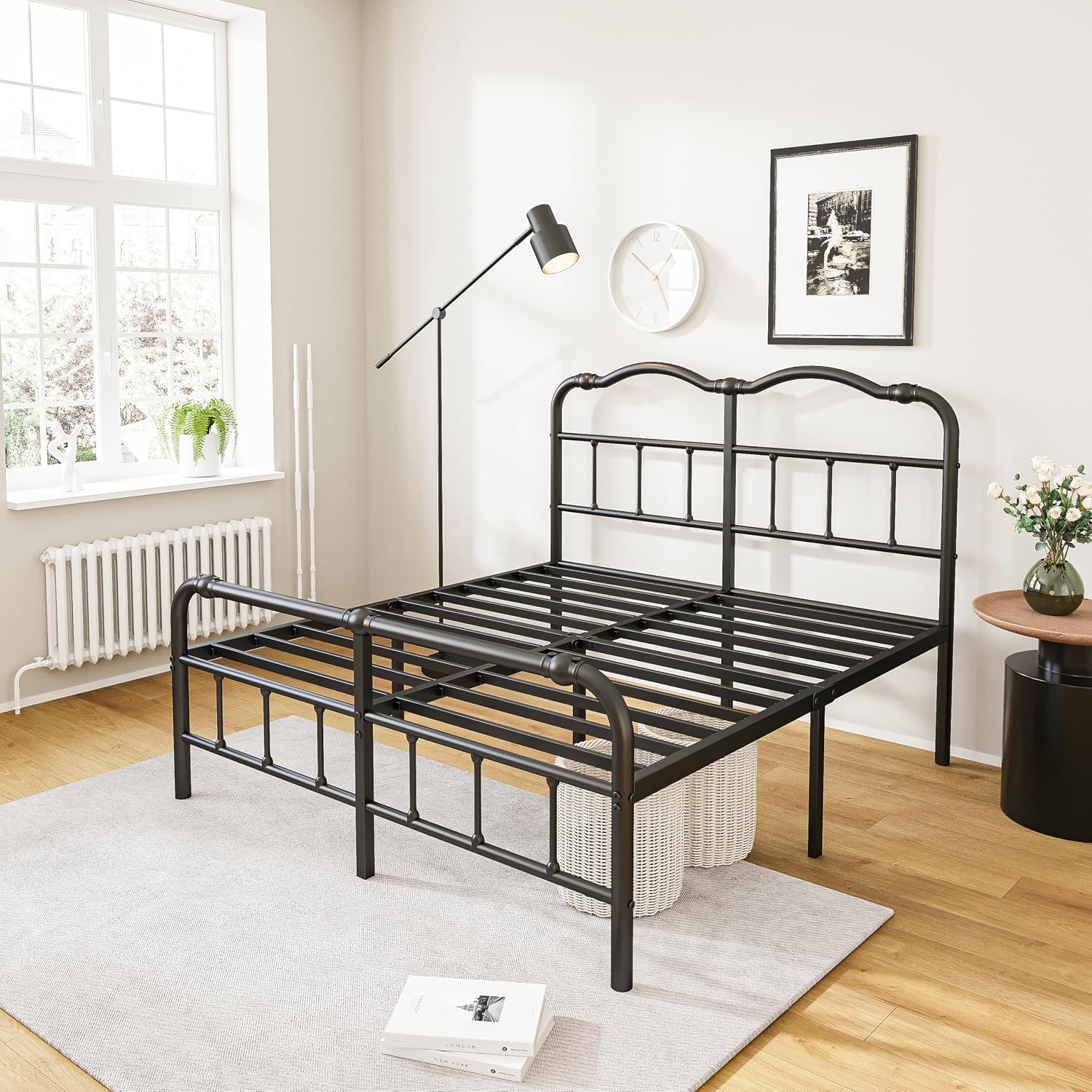 14 Inch Metal Bed Frame, with Headboard and Footboard, No Box Spring Needed, Black (Full)