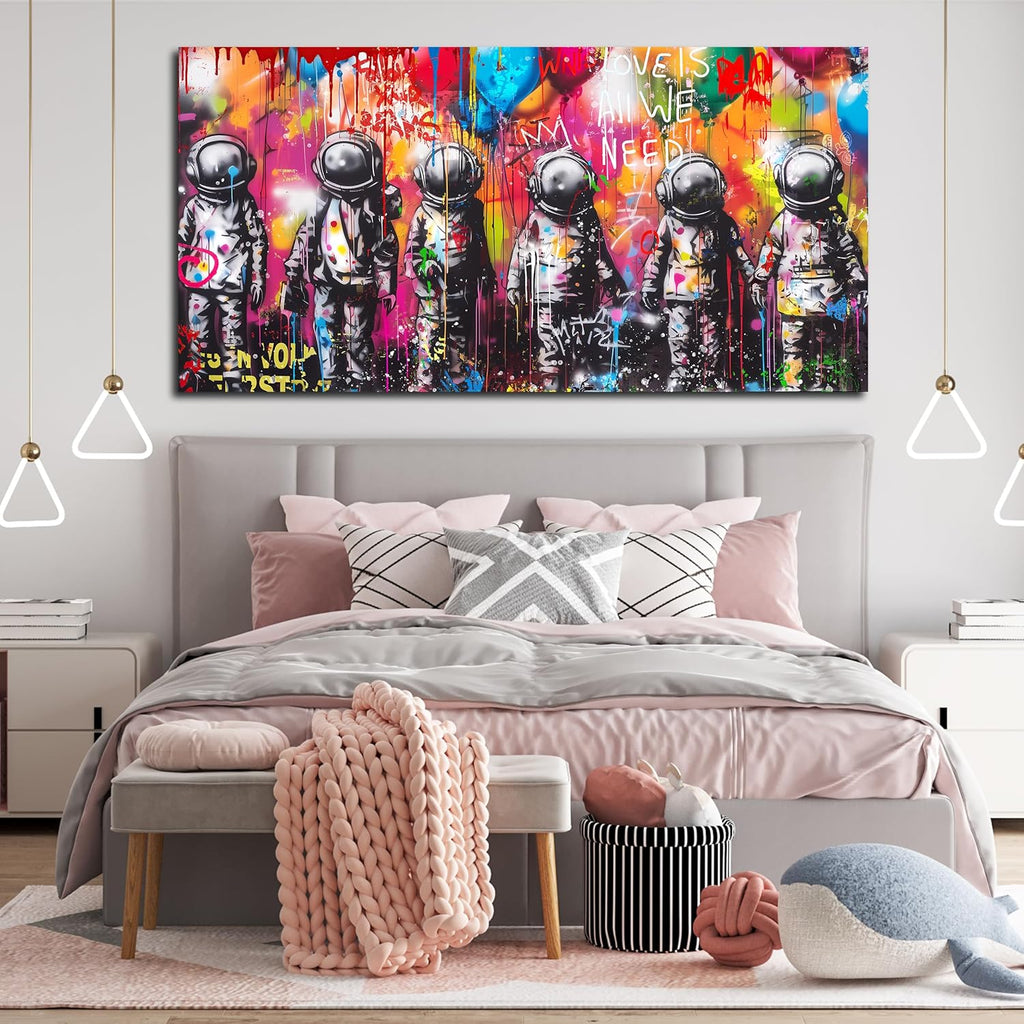 Astronaut Wall-Art - Big Graffiti Art Wall Decor - Space Posters Wall Decor for Bedroom Teen Girl Ready to Hang Size 29 x 59 Inch