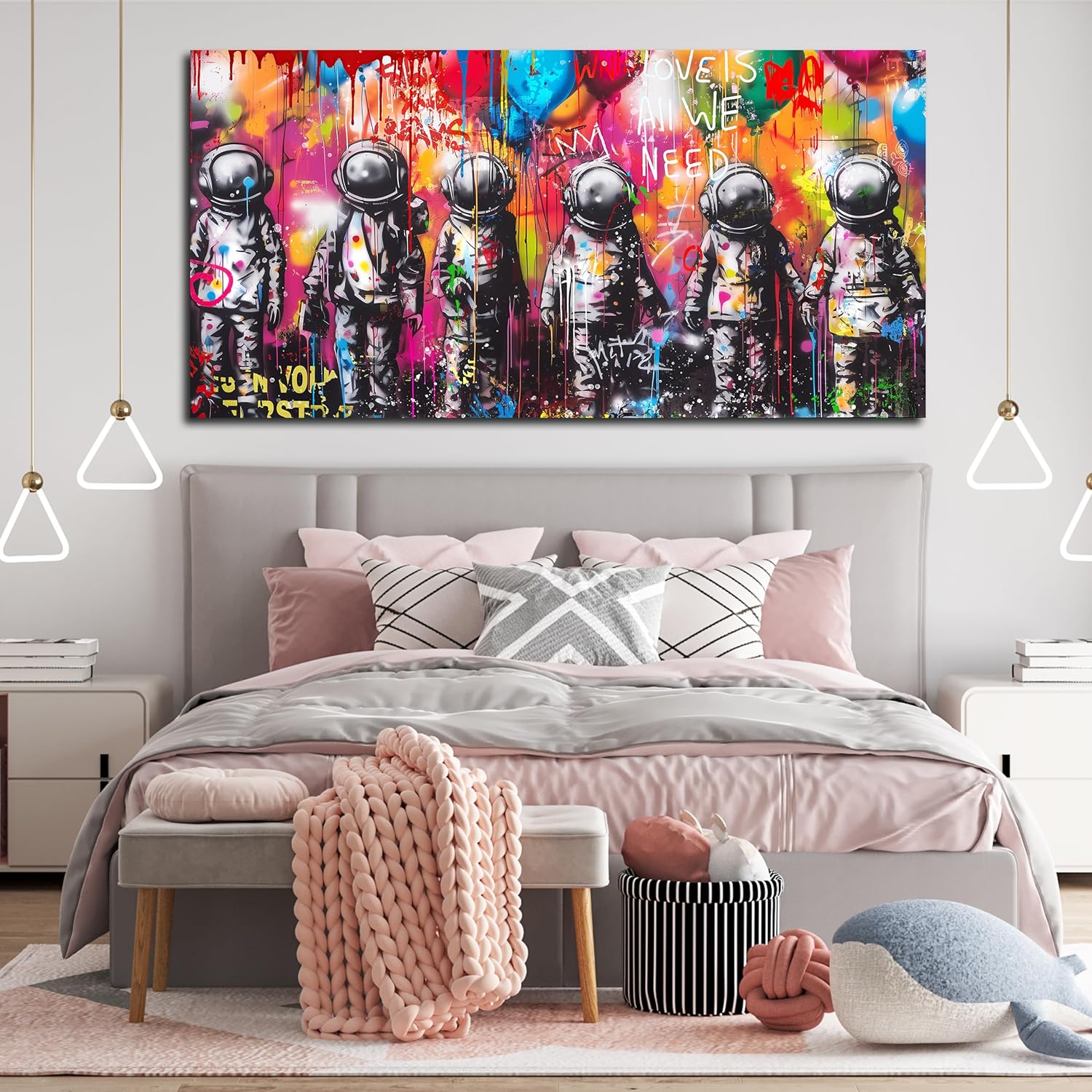 Astronaut Wall-Art - Big Graffiti Art Wall Decor - Space Posters Wall Decor for Bedroom Teen Girl Ready to Hang Size 29 x 59 Inch