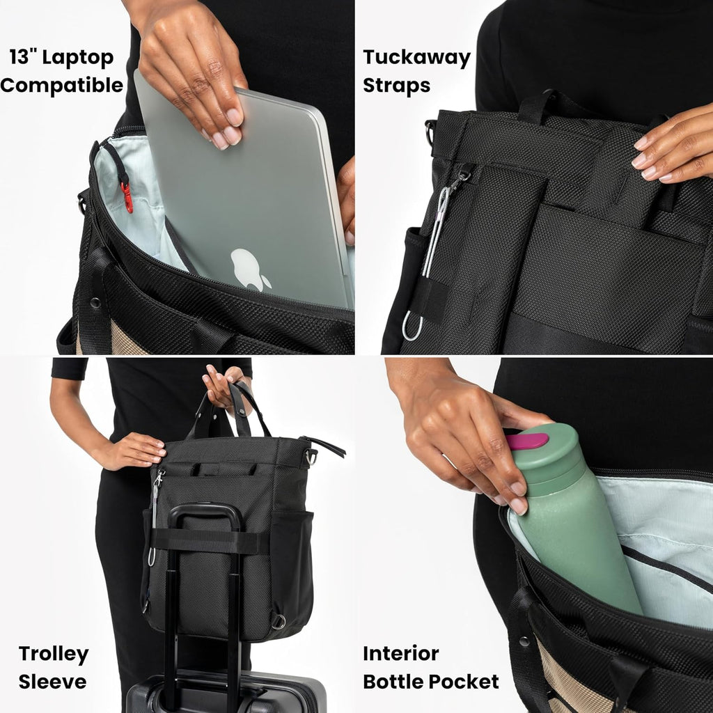 Sherpani Soleil, Anti Theft Convertible Backpack, 3 in 1 Tote, Crossbody Purse, 18L Travel Bag, Fits 13' Laptop (Straw Signature)