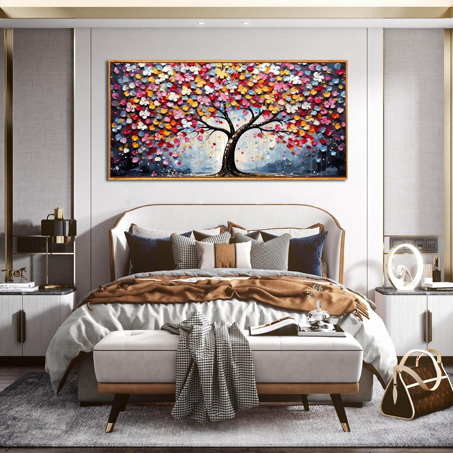 Framed Canvas Wall Art for Living Room Bedroom Office Large Tree of Life Wall Art Colorful Tree Picture Modern Canvas Prints Decor Size 29x59