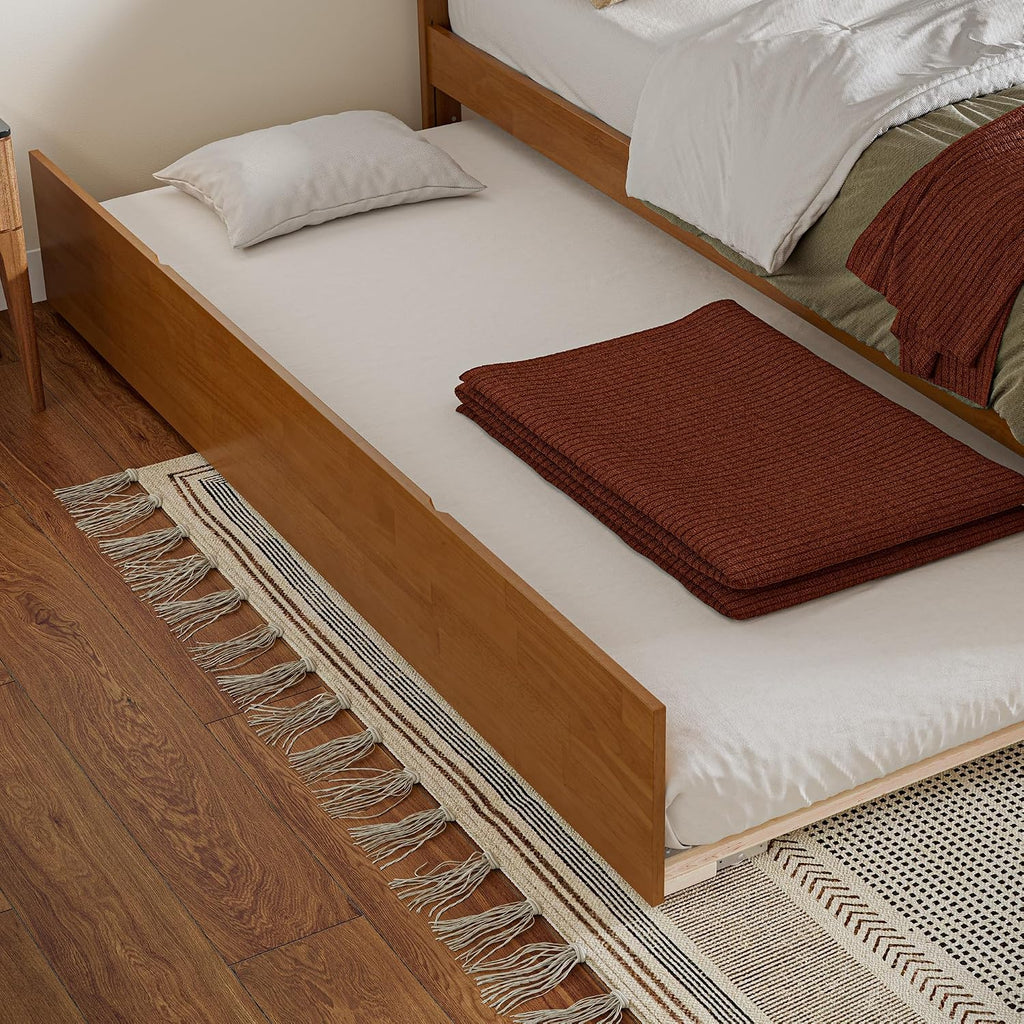 AFI, Nantucket Full Platform Bed with Footboard & Twin Trundle, Light Toffee