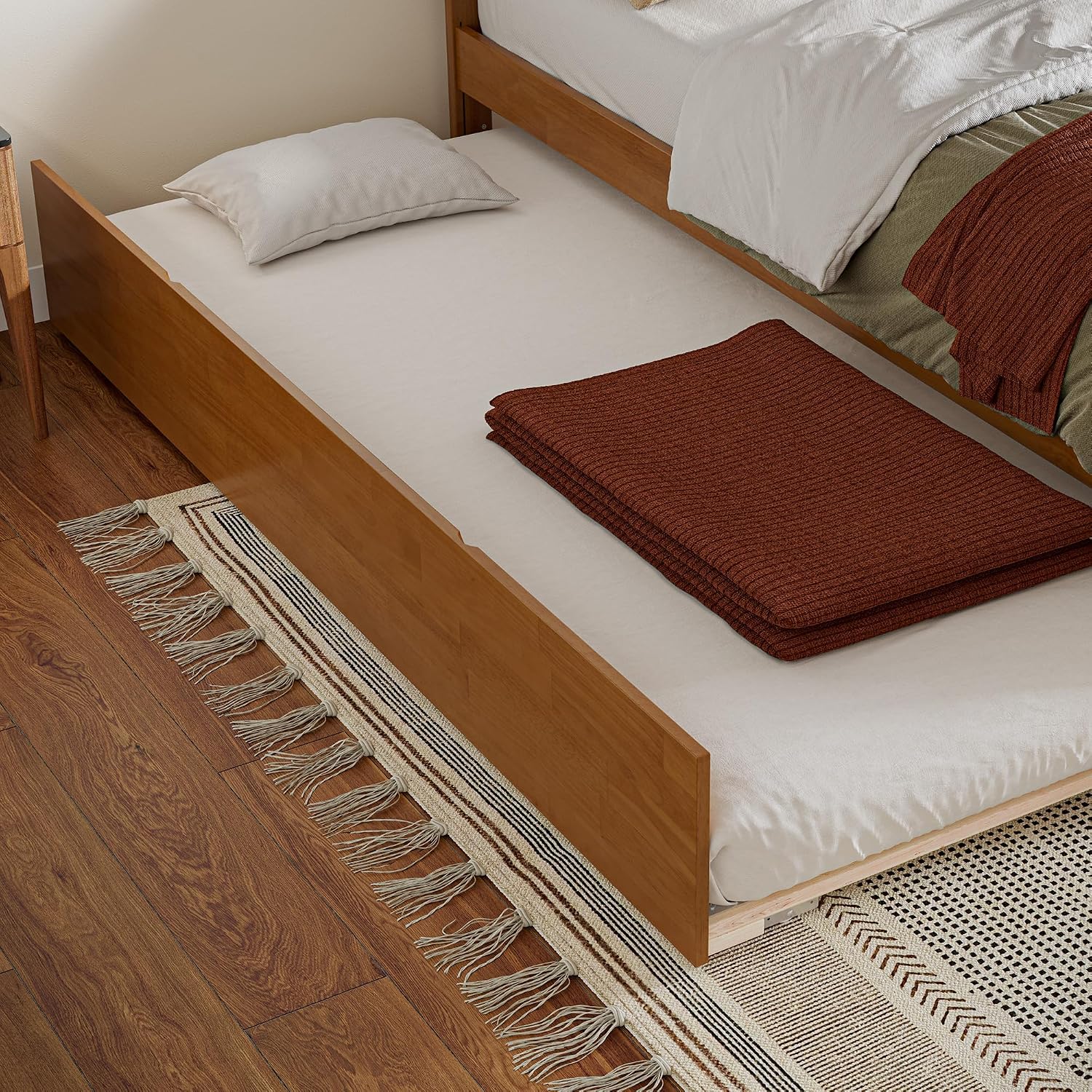 AFI, Nantucket Full Platform Bed with Footboard & Twin Trundle, Light Toffee