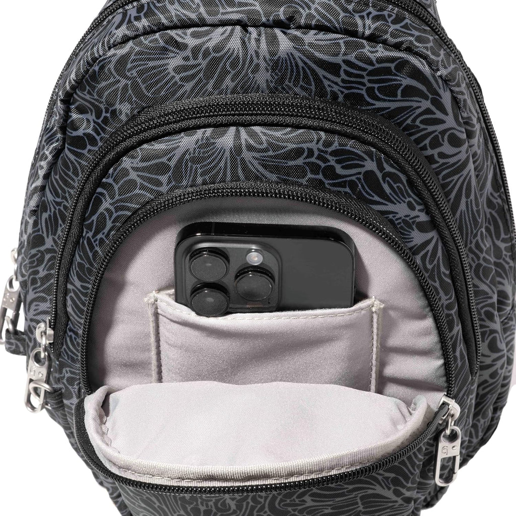 Baggallini Securtex® Anti-Theft Multi Zip Sling - Lightweight 8.6'x15.2' Travel Bag with Locking Zippers & RFID Protection
