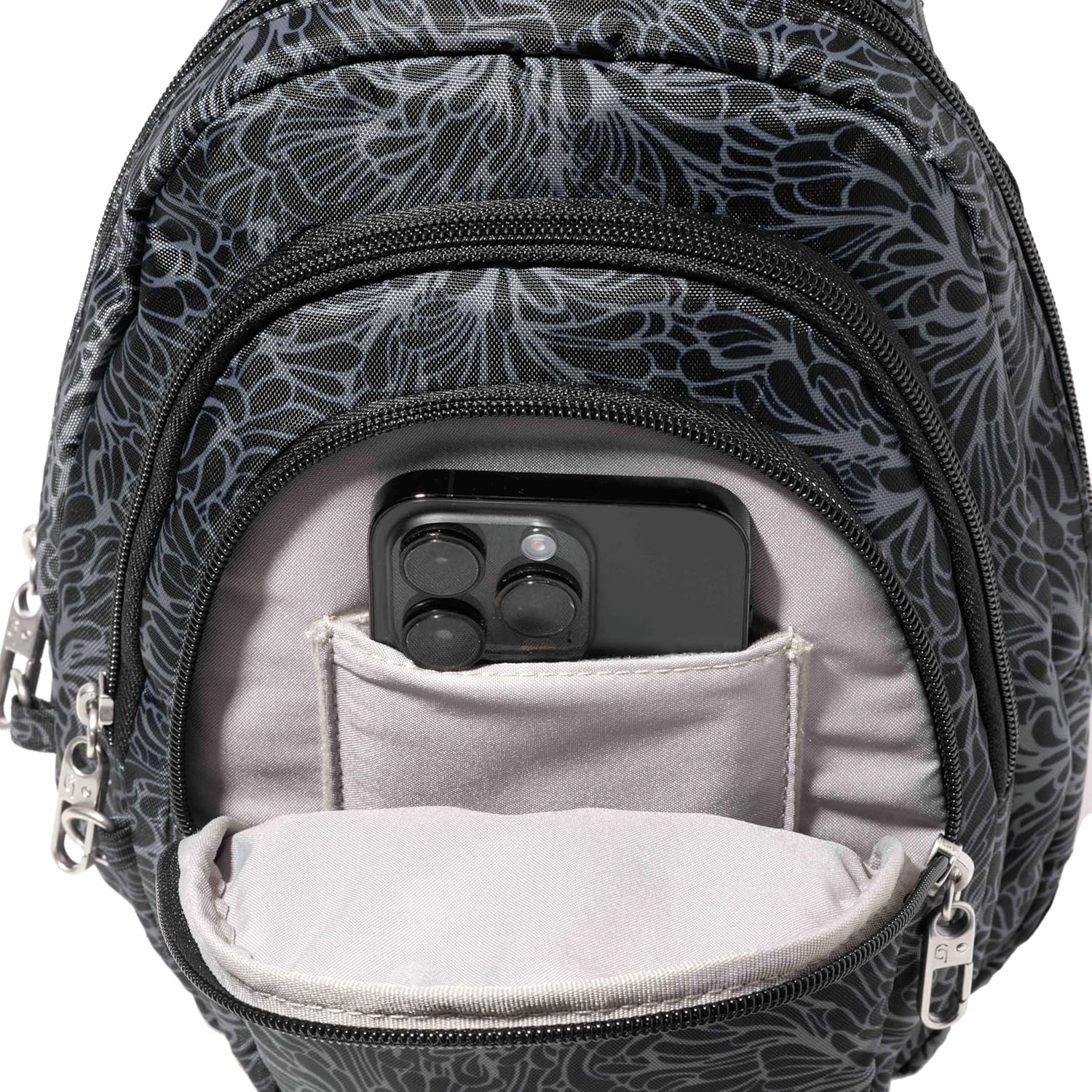 Baggallini Securtex® Anti-Theft Multi Zip Sling - Lightweight 8.6'x15.2' Travel Bag with Locking Zippers & RFID Protection