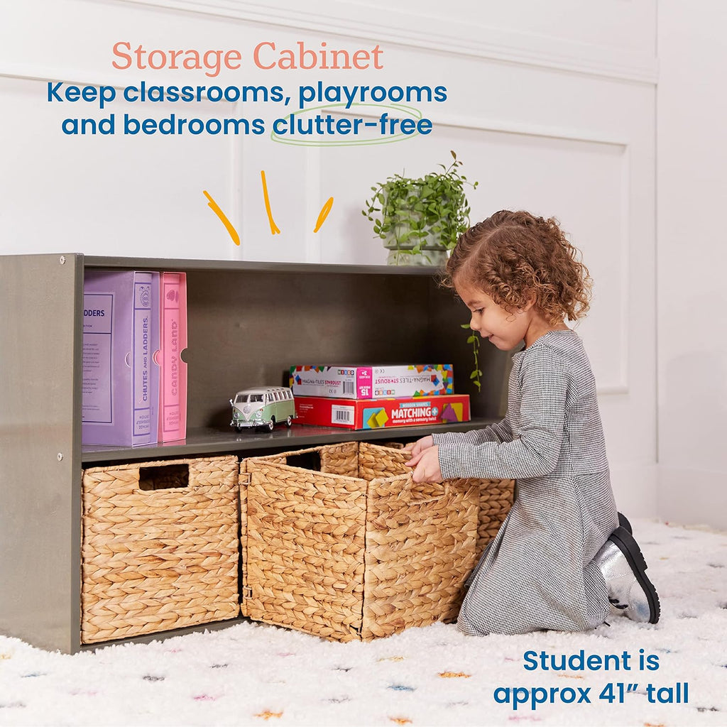 ECR4Kids Streamline 2-Shelf Single-Sided Storage Cabinet, 24in, Classroom Furniture, Grey Wash