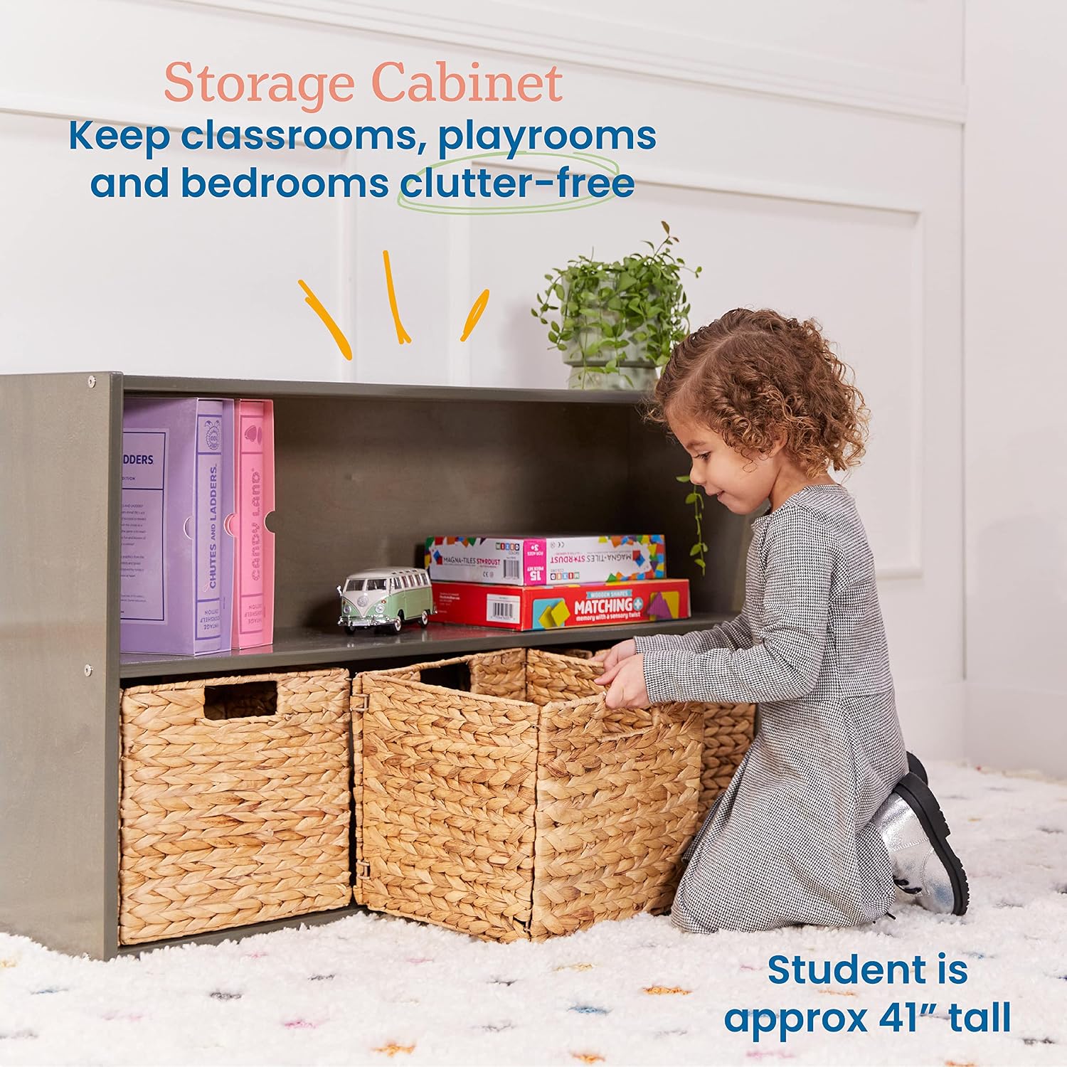 ECR4Kids Streamline 2-Shelf Single-Sided Storage Cabinet, 24in, Classroom Furniture, Grey Wash
