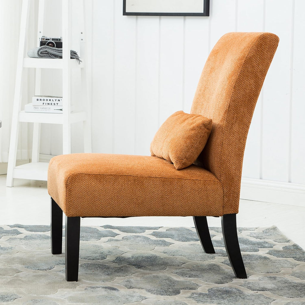 Roundhill Furniture Pisano Orange Fabric Armless Contemporary Accent Chair with Matching Kidney Pillow, Single