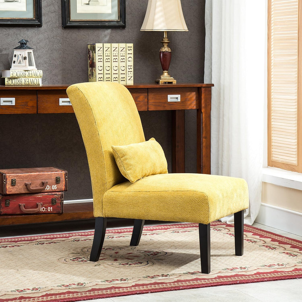 Roundhill Furniture Yellow Pisano Chenille Fabric Armless Contemporary Accent Chair with Matching Kidney Pillow