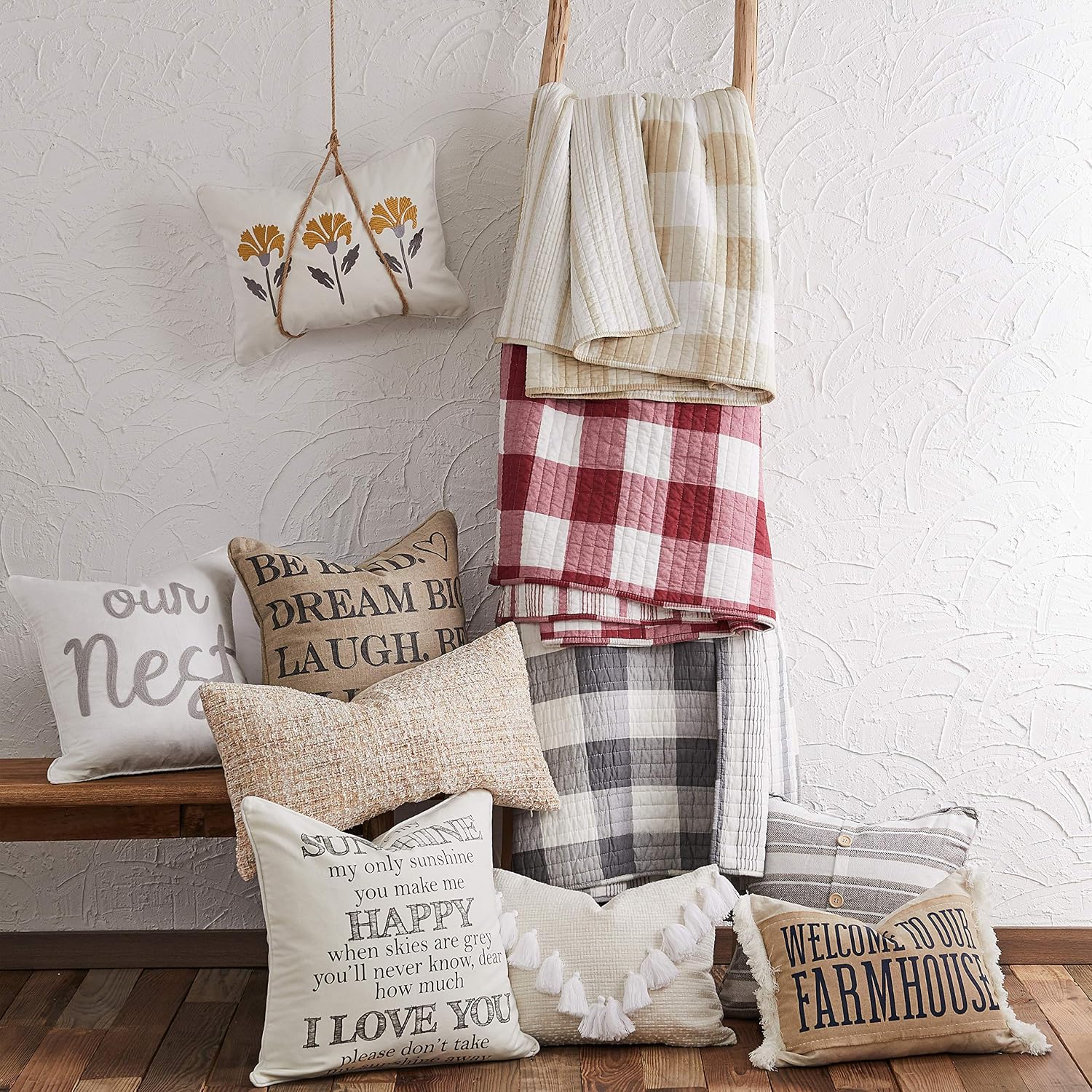 Levtex Home - Camden Bedspread Set - Full (96 x 110 in.) + Two Standard Pillow Shams (26 x20 in.) - Buffalo Check in Grey and Cream - Reversible Pattern - Cotton
