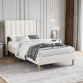 Twin Size Bed Frame with Headboard, Modern Upholstered Velvet Platform Bed, Heavy Duty Wooden Slats Support, No Box Spring Needed, Noise-Free & Easy Assembly, Beige