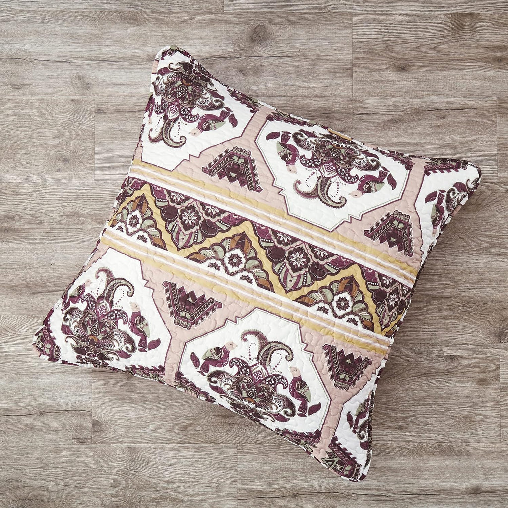DaDa Bedding Collection Bed in a Bag Set - 11 Pieces - Farmhouse Elegant Paisley Burgundy Maroon Kilim : Bedroom Set with Fitted Sheet, Throw Pillows, and Valances - King