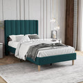 Twin Size Bed Frame with Headboard, Modern Upholstered Velvet Platform Bed, Heavy Duty Wooden Slats Support, No Box Spring Needed, Noise-Free & Easy Assembly, Green
